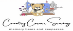 Logo for Country Corner Sewing featuring a teddy bear and sewing machine on a white background.