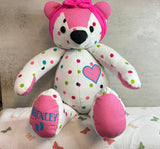 Keepsake Memory Bear: 18 Inch Teddy Bear Made from Baby Clothes, Embroidered Name