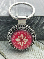 Red Damask Key Chain, Car Key Holder