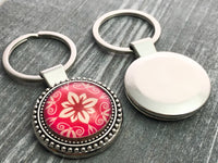 Red Damask Key Chain, Car Key Holder