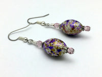 Purple Speckled Earrings, French Hook Ear Wire