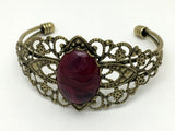 Filigree Bangle Bracelet | Swirling Magenta Adjustable Cuff Bracelet