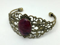 Filigree Bangle Bracelet | Swirling Magenta Adjustable Cuff Bracelet