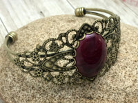 Filigree Bangle Bracelet | Swirling Magenta Adjustable Cuff Bracelet