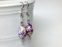 Purple Speckled Earrings, French Hook Ear Wire