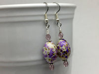 Purple Speckled Earrings, French Hook Ear Wire