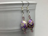 Purple Speckled Earrings, French Hook Ear Wire