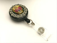 Sugar Skull Retractable Badge Reel, Magnetic ID Holder