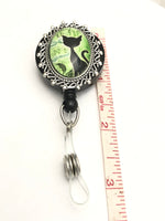 Black Cat Retractable Badge Reel, Identification Holder, Choose Clip on or Magnetic