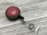 Mandala Retractable Badge Reel, Magnetic or Clip on Name Tag Holder