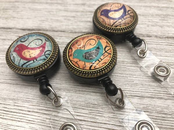 Whimsical Bird Retractable Badge Reel, Magnetic ,Gift for Teacher, 7 Designs