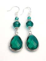 Emerald Green Earrings with French Hook Wires, Teardrop Earring