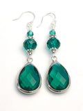 Emerald Green Earrings with French Hook Wires, Teardrop Earring