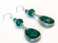 Emerald Green Earrings with French Hook Wires, Teardrop Earring