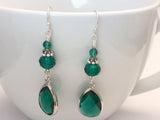 Emerald Green Earrings with French Hook Wires, Teardrop Earring