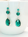 Emerald Green Earrings with French Hook Wires, Teardrop Earring