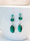 Emerald Green Earrings with French Hook Wires, Teardrop Earring