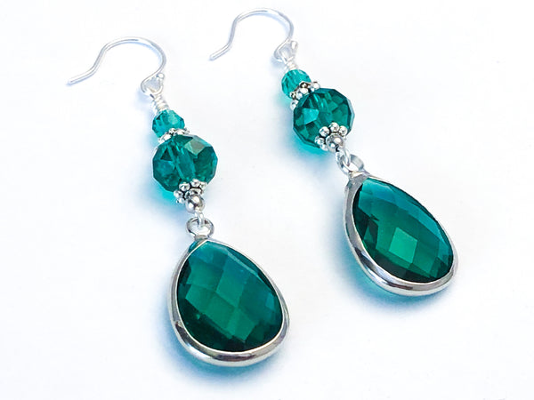 Emerald Green Earrings with French Hook Wires, Teardrop Earring
