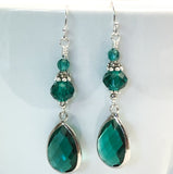 Emerald Green Earrings with French Hook Wires, Teardrop Earring