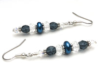 Crystal and Pearl Dangle Earrings with Surgical Steel French Hook Wires