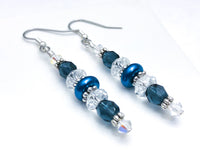 Crystal and Pearl Dangle Earrings with Surgical Steel French Hook Wires