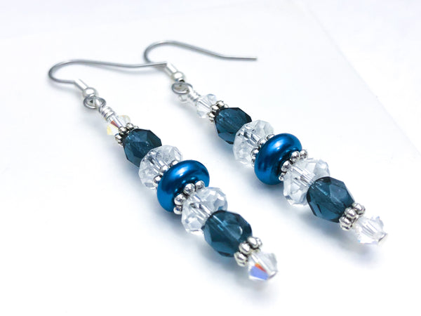 Crystal and Pearl Dangle Earrings with Surgical Steel French Hook Wires
