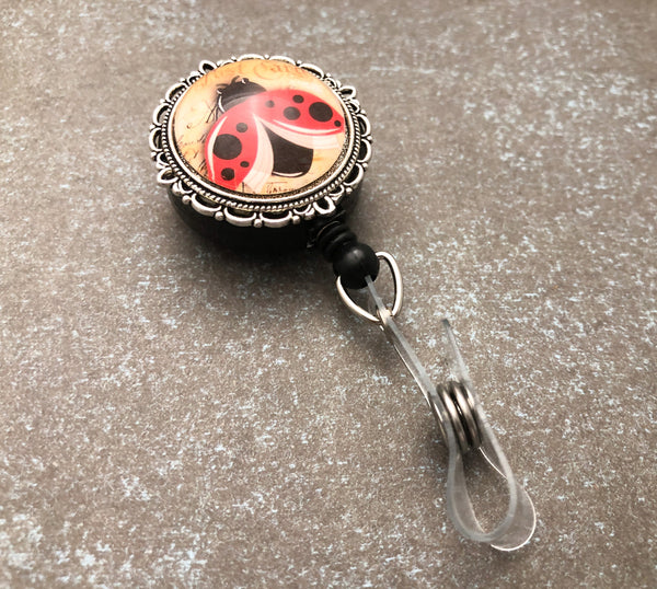 Ladybug Retractable Badge Reel, Magnetic or Clip On Id Holder