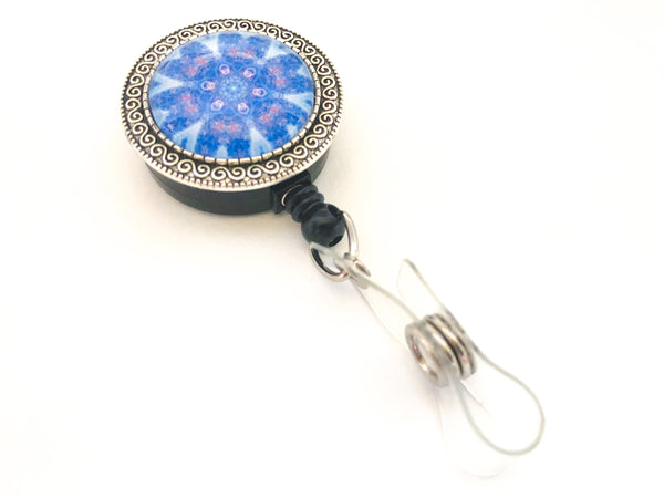 Magnetic Badge Reel for Your Work ID, Teacher Gift, Floral Fractal Design