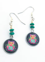 Owl Dangle Earrings with French Hook Wires