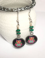 Owl Dangle Earrings with French Hook Wires