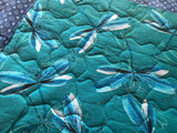 Quilted Table Runner, 13x42" Dragonfly Table Quilt for Coffee or Dining Table, Reversible Decor