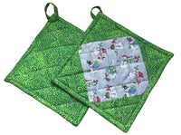 Set of 2 Snowman Quilted Hot Pads, Festive Seasonal Pot Holders, Gift for the Cook, Hostess Gift