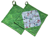 Set of 2 Snowman Quilted Hot Pads, Festive Seasonal Pot Holders, Gift for the Cook, Hostess Gift
