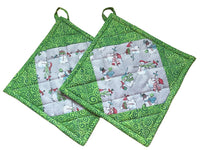 Set of 2 Snowman Quilted Hot Pads, Festive Seasonal Pot Holders, Gift for the Cook, Hostess Gift