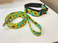 Cute Sunflowers Matching Dog Collar and Leash Set, Walking Leash for Puppy, 2 Collar Sizes, 5 Foot Leash, Gift for New Pet Owner