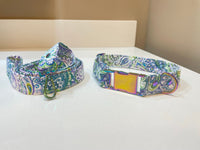 Paisley Print Dog Collar and Matching Leash Set with Metal Hardware, Walking Leash for Puppy, Pet Necklace, 5 Foot Leash, Gift for Pet Owner