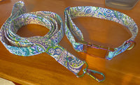 Paisley Print Dog Collar and Matching Leash Set with Metal Hardware, Walking Leash for Puppy, Pet Necklace, 5 Foot Leash, Gift for Pet Owner