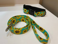 Cute Sunflowers Matching Dog Collar and Leash Set, Walking Leash for Puppy, 2 Collar Sizes, 5 Foot Leash, Gift for New Pet Owner