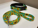 Cute Sunflowers Matching Dog Collar and Leash Set, Walking Leash for Puppy, 2 Collar Sizes, 5 Foot Leash, Gift for New Pet Owner