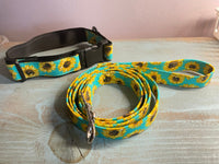 Cute Sunflowers Matching Dog Collar and Leash Set, Walking Leash for Puppy, 2 Collar Sizes, 5 Foot Leash, Gift for New Pet Owner