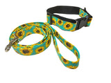 Cute Sunflowers Matching Dog Collar and Leash Set, Walking Leash for Puppy, 2 Collar Sizes, 5 Foot Leash, Gift for New Pet Owner