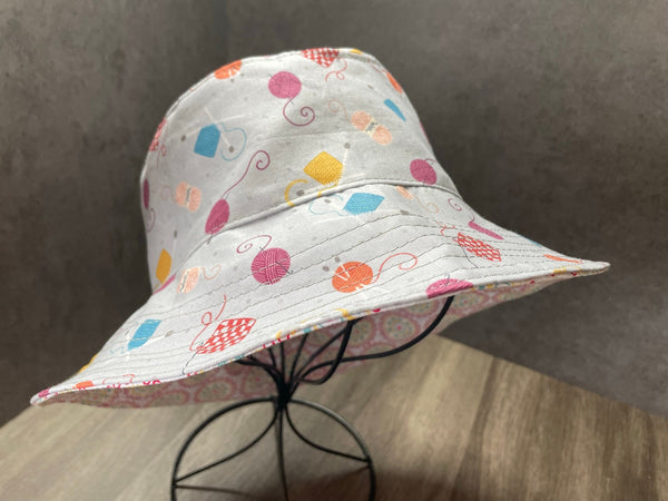 Ladies Reversible Bucket Hat, Sun Hat for The Beach, Women's Gardening Acessory, Knitters Hat, Yarn Theme