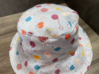 Ladies Reversible Bucket Hat, Sun Hat for The Beach, Women's Gardening Acessory, Knitters Hat, Yarn Theme