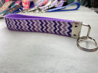 Purple Chevron Keychain Wristlet, Wrist Lanyard Key Ring, Fabric Key Fob, Teacher Gift, Back to School, New Car Gift