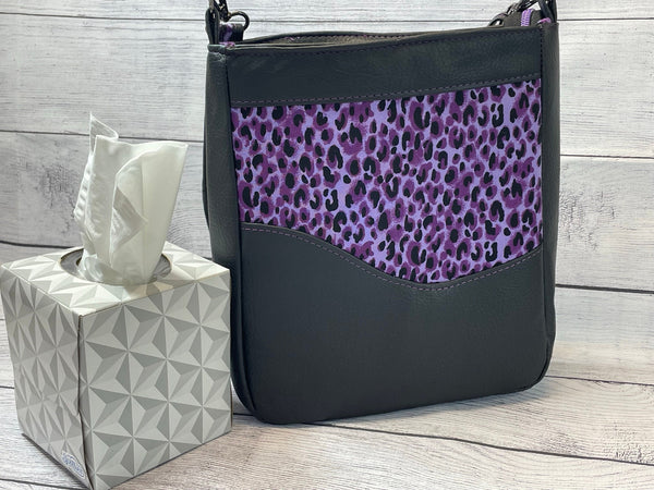 Purple Leopard Print Crossbody, Ombak Crossbody Handbag for Women, Mid-Sized Faux Leather Purse, READY TO SHIP