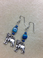 Pug Earrings with French Hook Wires, Dog Dangle Earrings
