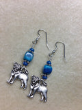Pug Earrings with French Hook Wires, Dog Dangle Earrings