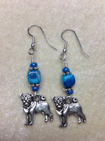 Pug Earrings with French Hook Wires, Dog Dangle Earrings