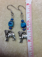 Pug Earrings with French Hook Wires, Dog Dangle Earrings