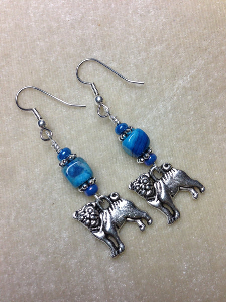Pug Earrings with French Hook Wires, Dog Dangle Earrings